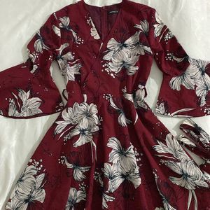 Printed Maroon Women Dress