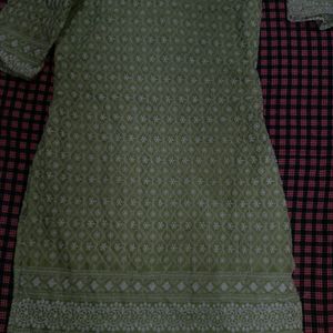 Green knee Lenght Kurti With Embroidery