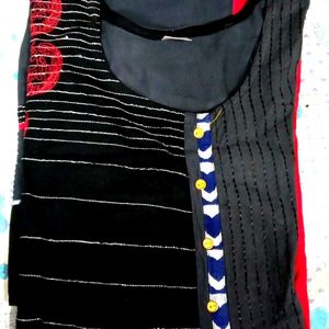 New Red And Black Below Knee Straight Kurta