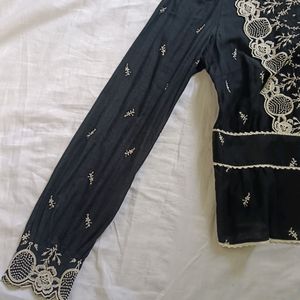 Black Cutwork And Embroidery Top