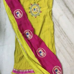 Vibrant Yellow and Pink Embroidered Elephant Dress