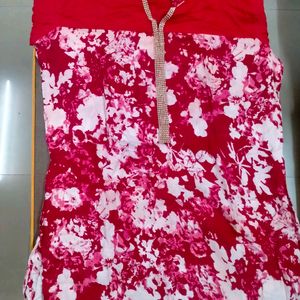 Red White Floral Kurti