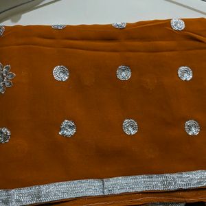 Orange Sequins Bootas Saree