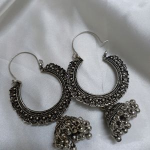 Silver Oxidised Jhumka Earrings