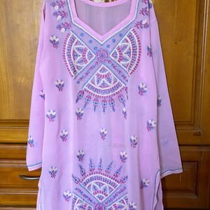 Georgette Pink Chikankari Kurta