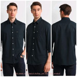 Bare Denim Men Spread Collar Solid Green Shirt