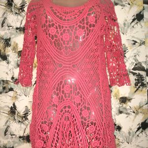 Pink Crochet Tunic 👗