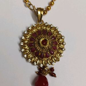 Red Stoned Gold Plated Necklace Chain