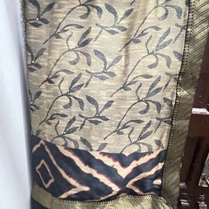 Beige And Black Coloured Saree Without Blouse