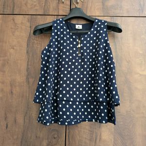 Navy Blue Polka Dot Crop Top