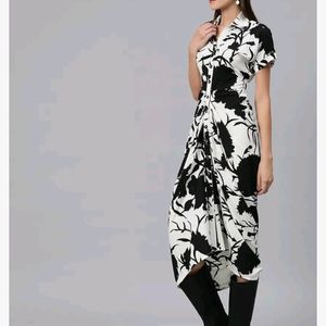 Cottinfab Floral Print Crepe Shirt Midi Dress