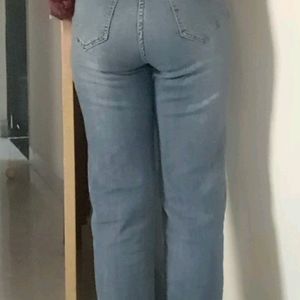 Blue Ankle Length Double Button Jeans