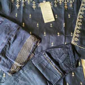 Navy Blue Pure Cotton Blend Kurta Set For Beauty