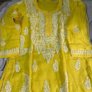 YELLOW CHIKANKARI GEORGETTE KURTI