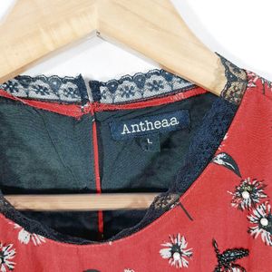 Anthea Red Printed Westren Top (Women's)