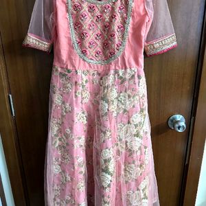 FLORAL PEACH COLOUR ANARKALI KURTI FOR WOMEN