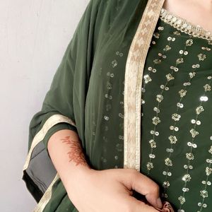 Green Colour Embroidery Sharara Suit