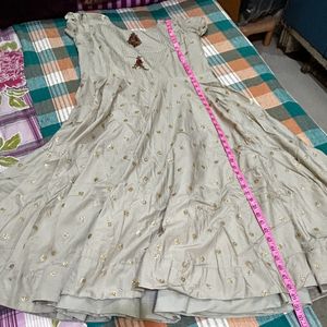 Light Grey Long Kurta, Pant & Dupatta Set Size XL