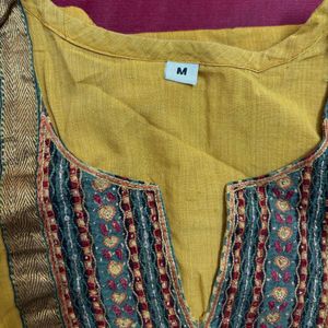 Mustard Kurta With Kutchi Embroidery