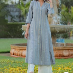 Grey A Line Kurti With Pockets