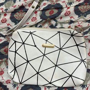 Geometric Textured White Sling Bag