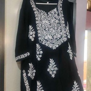 Black N White Chickenkari Kurti