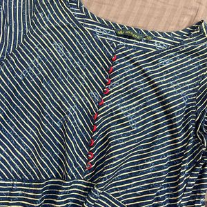 Avaasa Flared Truffle Cotton Blue Stripped Dress