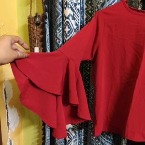 Maroon Rayon Top With Flared Sleeves