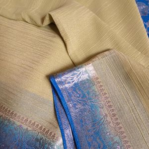 Lime Green/blue Tissue Saree