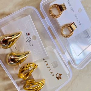 Korean Gold Plated Shiny Triple HoopEarrings combo