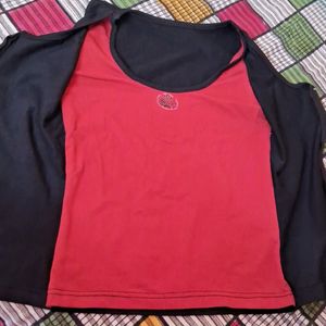 Red Top With Attached Black Jacket