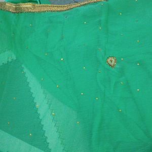 Women Embroidered Green Saree