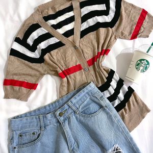 Pinterest Korean Stripped Cardigan