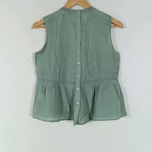 Sage Green Embroidered Casual Top (Women)