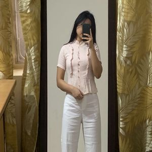 Pink Mandarin Collared Top