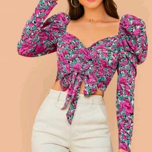 Floral Print Women Pink Top