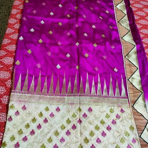 Pink And Half Semi Silk Saree