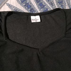 Black Crop Top With Puffy Sleeve