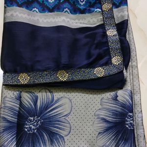 😍Beautiful Synthetic Blue Grey Saree😍