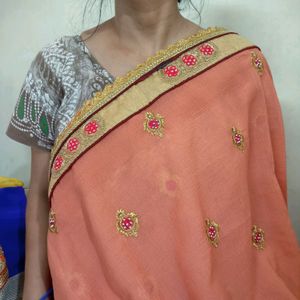 Beautiful coral saree