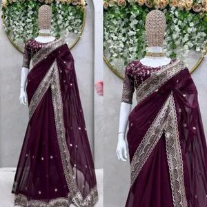 Navratri Sale Beautiful Purple Georgette Saree ✨