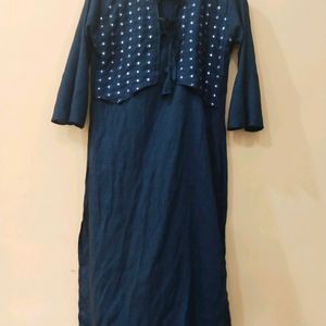 Denim Look Attached Jacket Kurta For Women M