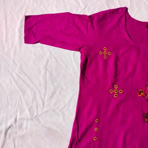 Beautiful Silk Cotton Violet Embroidery Kurti