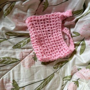 Pink Crocheted Bag With Mesh Design