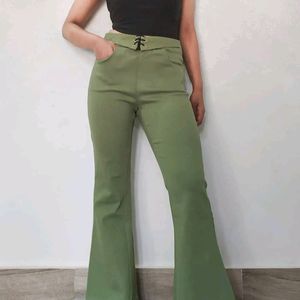 Reseda Green high-waisted vintage flared pants