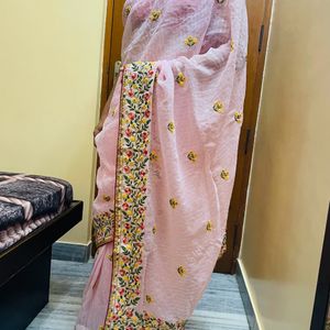 ELASBaby Pink Colour Beautiful Sequence Saree