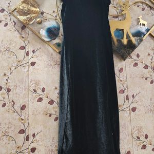 Black Velvet Slit Dress