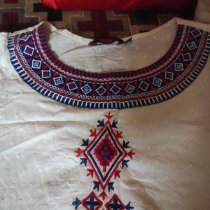 White Ethnic Cotton Top Comfortable Women