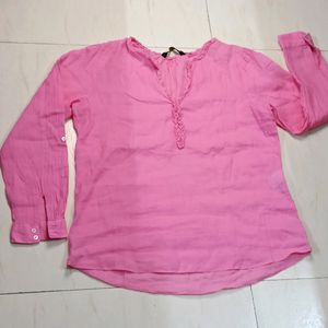 Zara Women Pink Cotton Full Sleeve Tunic Top