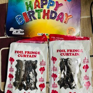 Happy Birthday Balloons With Foil Fringe Curtain